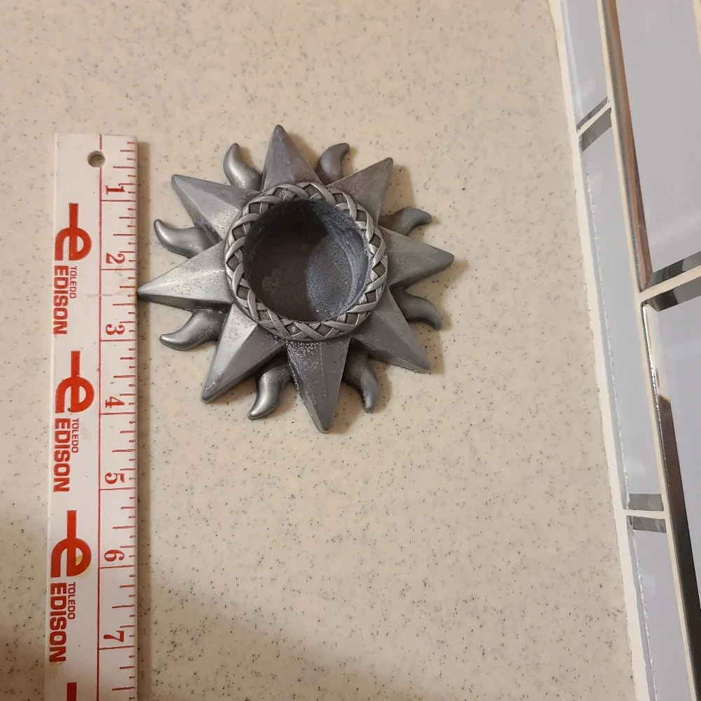Unique Vintage Silver Sunburst Candle Holder